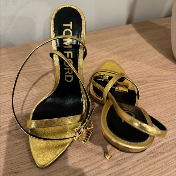 Tom Ford Metallic Gold Strappy Stiletto Sandals - Picture 16 of 16